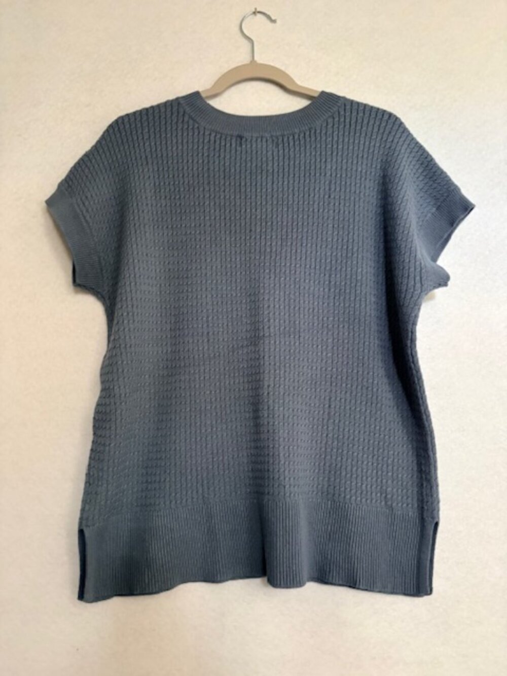 Marled Cap Sleeve V-Neck Dusty Blue Sweater XL Lightweight Ribbed EUC